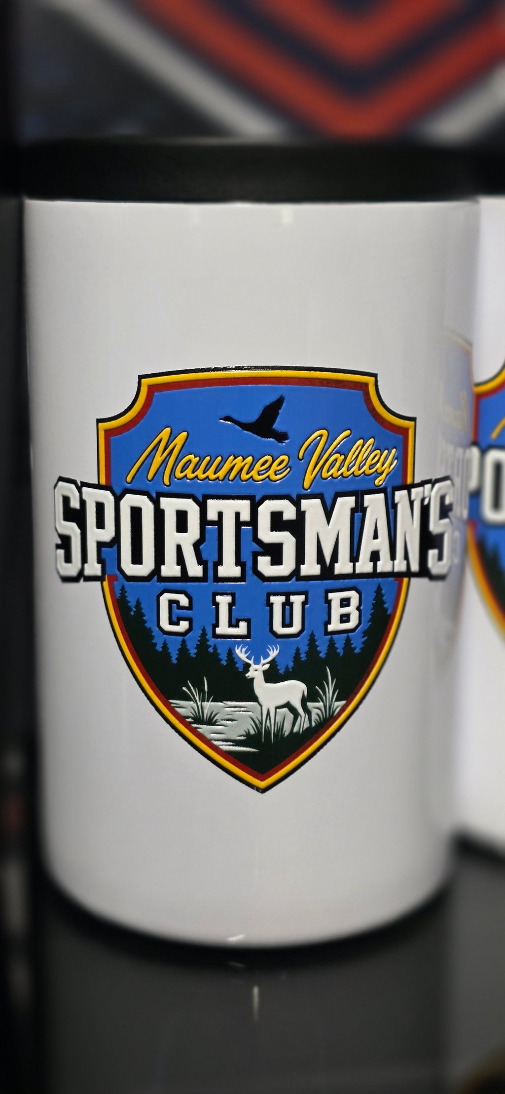 Maumee Valley Metal Can Koozie UV printed Raised logo