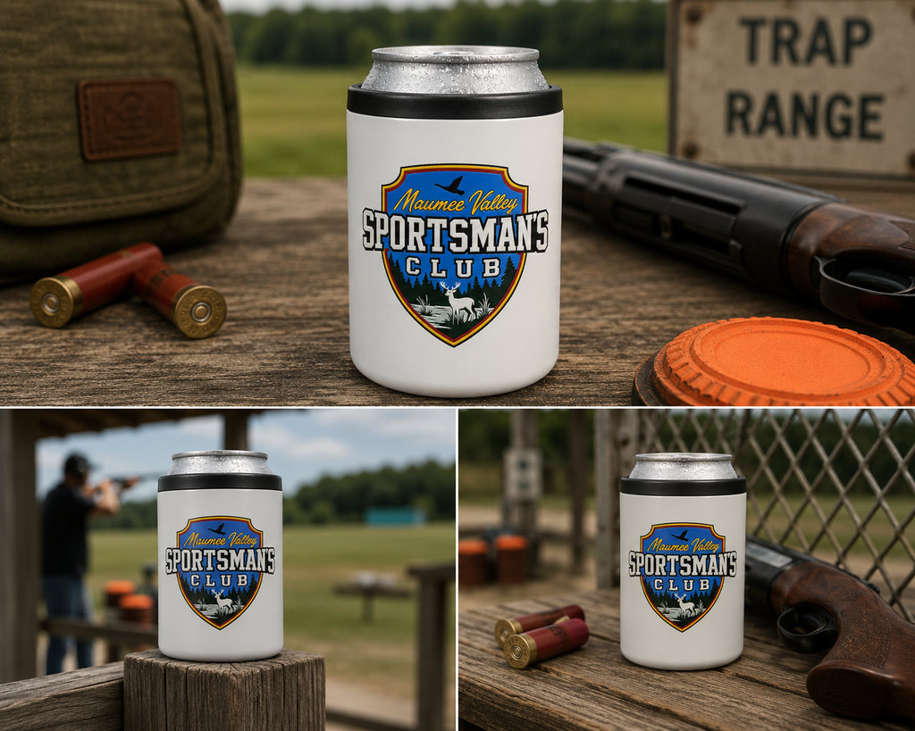 Maumee Valley Metal Can Koozie UV printed Raised logo