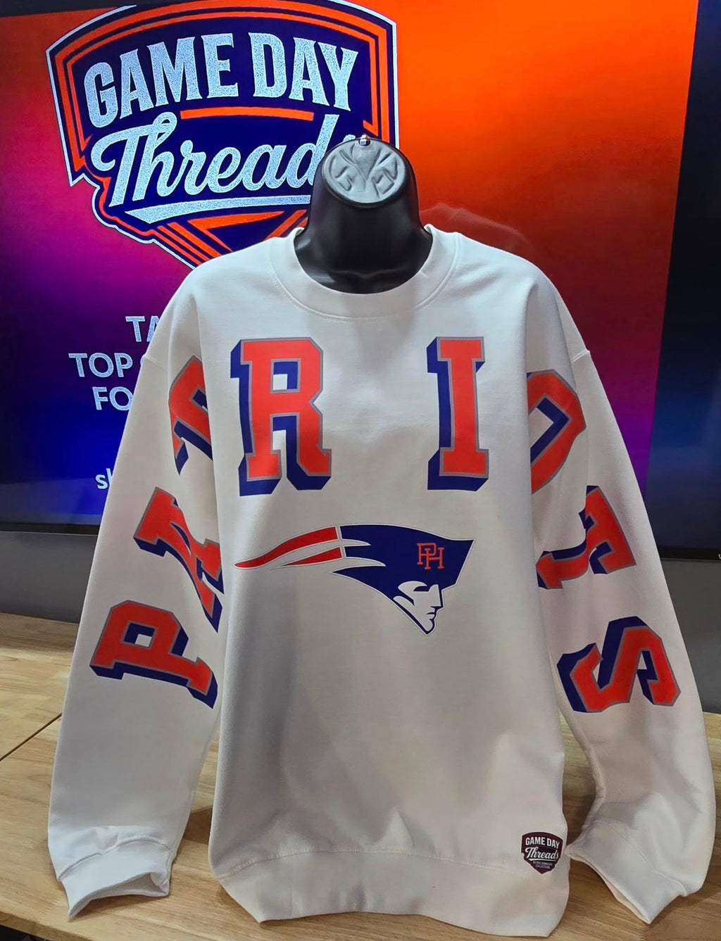 Oversized High School Patrick Henry "Patriots" Letters with logo sweatshirt