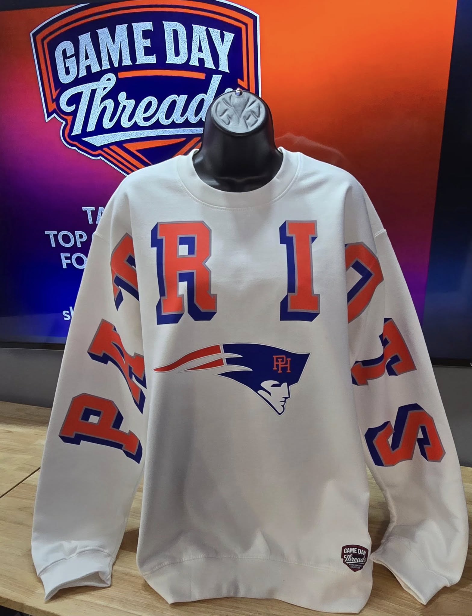 Oversized High School Patrick Henry "Patriots" Letters with logo sweatshirt