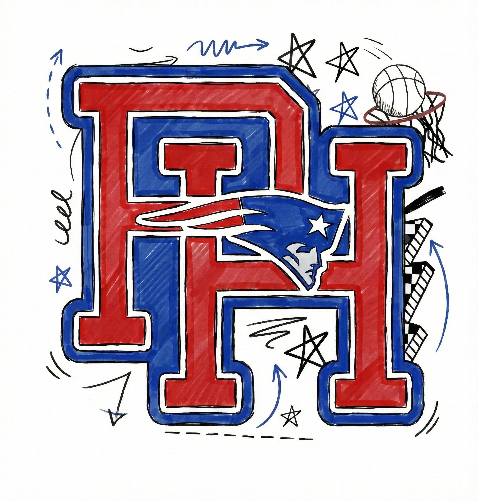 Patriots "Marker Sketch" Hoodie Youth&Adult Sizing