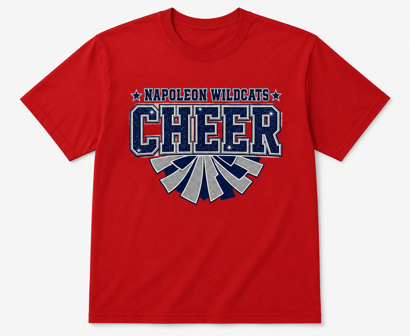 Youth and Adult Red cheer pom t-shirt