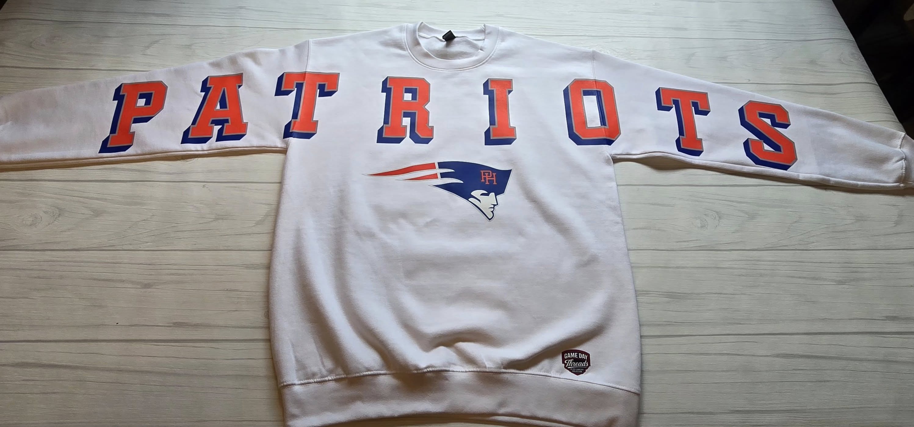 Oversized High School Patrick Henry "Patriots" Letters with logo sweatshirt