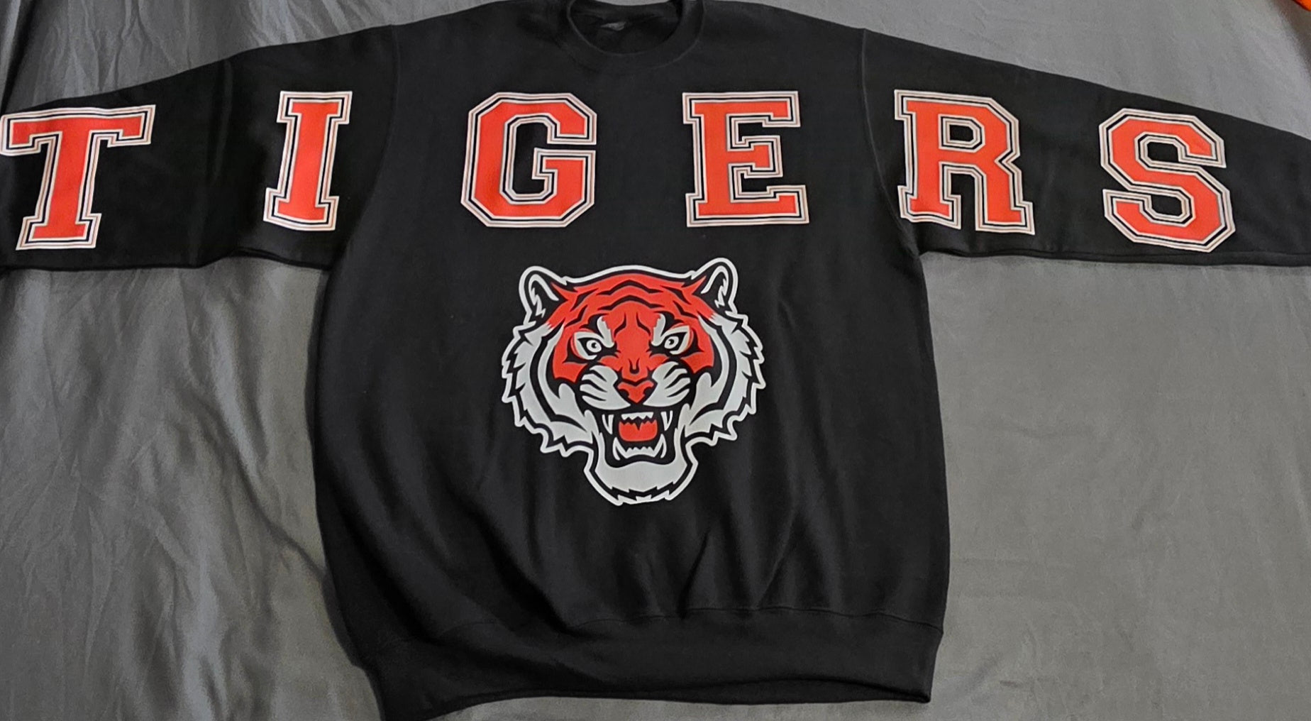 LC Tigers Black Crewneck Varsity Oversized Letters Font