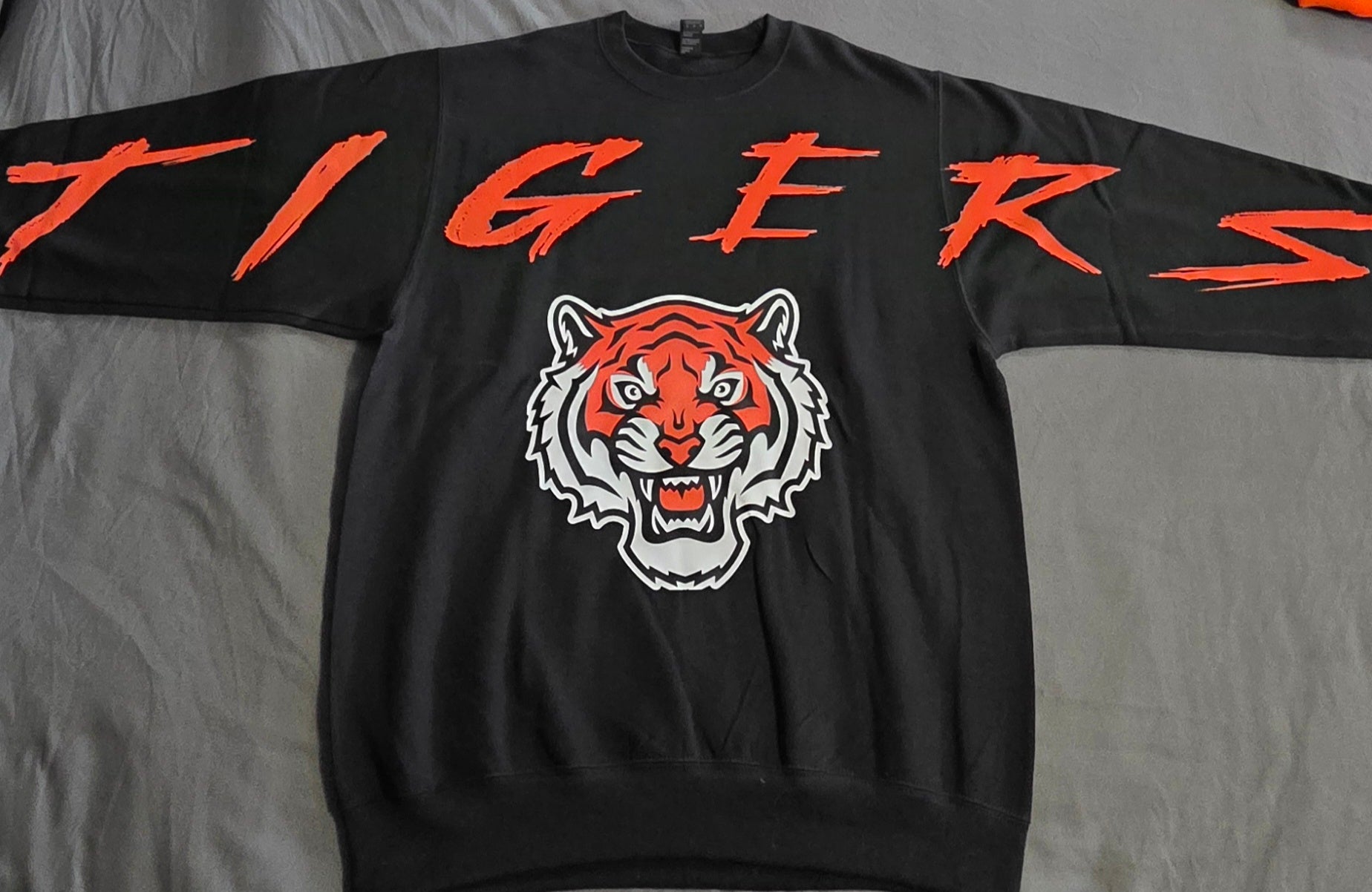 LC Tigers Black Crew Sweatshirt Orange Tigers Letters